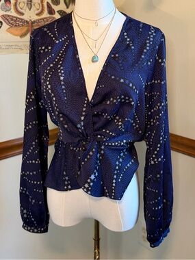BCBGeneration Navy Star-Print Wrap Blouse